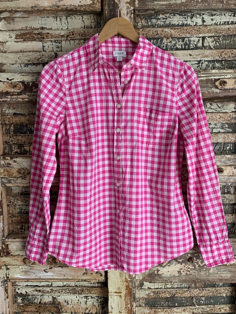 J.Crew Pink Gingham Lightweight Cotton Button-up Shirt, Signature Fit, Preppy, S